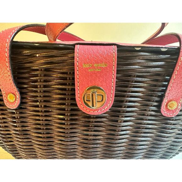 Kate Spade Pink Gold Wicker Picnic Basket Purse Mint Condition - Picture 2 of 12